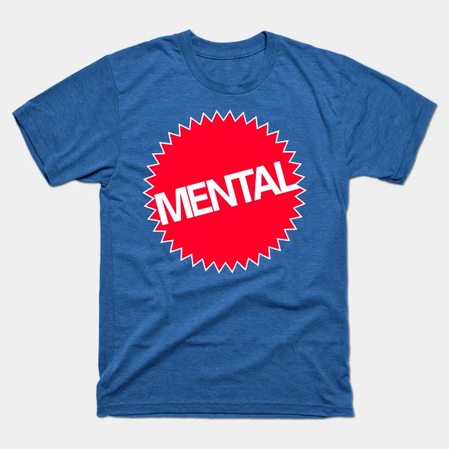 Red Starburst Mental Logo Toy Brand Parody T-Shirt blue